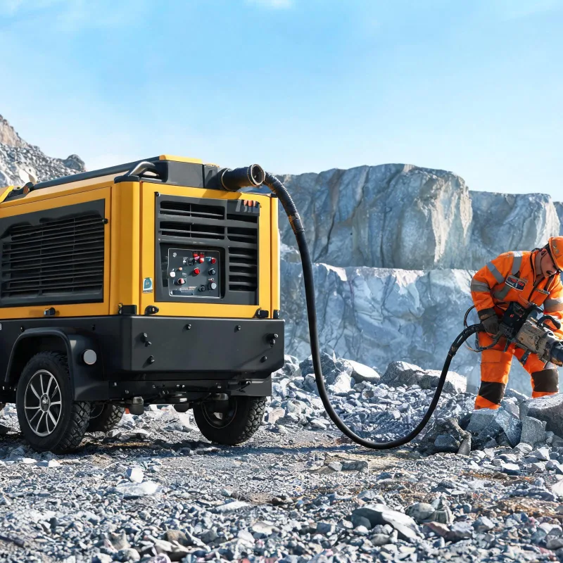 High Pressure Diesel Portable Air Compressor for Rock Drilling Quarry Work
