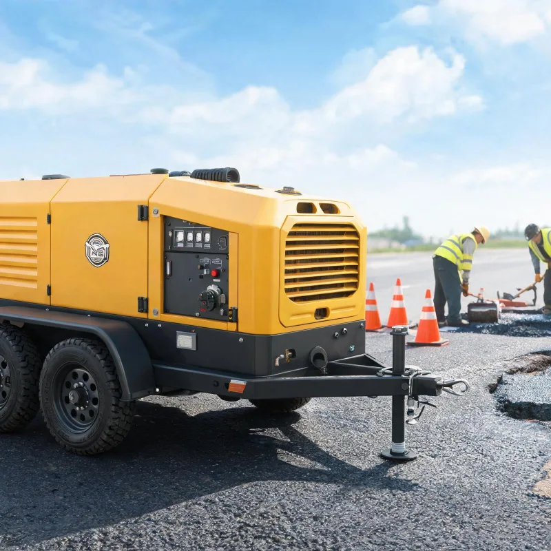 Small Trailer Mounted Diesel Portable Air Compressor for Road Repair Projects